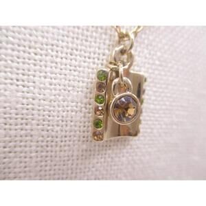 Monet gold tone CZ 2-part pendant necklace 16"-18" brown signed 0283